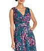 Color:teal - Image 3 - Lurex Mesh Sleeveless V-Neck Floral Side Slit Maxi Tulle A-Line Dress