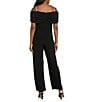 R & M Richards Matte Jersey Chiffon Off The Shoulder Rhinestone Strap Jumpsuit, Color:Black - Image 2