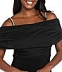 R & M Richards Matte Jersey Chiffon Off The Shoulder Rhinestone Strap Jumpsuit, Color:Black - Image 3