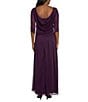 R & M Richards Matte Jersey Chiffon V-Neck Caplet Overlay Rhinestone Gown, Color:Eggplant - Image 2