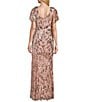 R & M Richards Mesh Flutter Sleeve Flounce Hem Deco Sequin Gown - Image 2