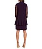 Color:Plum - Image 2 - Mesh Scoop Neck 3/4 Sleeve Textured Trim Jersey Knit Shift 2-Piece Jacket Dress