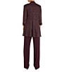 R & M Richards Metallic Knit 3/4 Sleeve Open Front 3 Piece Jacket Pant Set, Color:Eggplant - Image 2