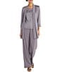 R & M Richards Metallic Knit 3/4 Sleeve Open Front 3 Piece Jacket Pant Set - Image 1