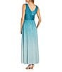 Color:Turquoise - Image 2 - Metallic Knit Sleeveless V-Neck Rhinestone Waist Ombre Crinkle Pleated Gown