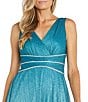 Color:Turquoise - Image 3 - Metallic Knit Sleeveless V-Neck Rhinestone Waist Ombre Crinkle Pleated Gown