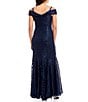 Color:Navy - Image 2 - Off-the-Shoulder Cap Sleeve Floral Lace Mermaid Gown