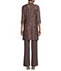 Color:Fig - Image 2 - Petite Size Scalloped Glitter Lace Duster Stretch 3-Piece Pant Set