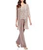 Color:Champagne - Image 1 - Petite Size Scalloped Glitter Lace Duster Stretch 3-Piece Pant Set