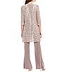 Color:Champagne - Image 2 - Petite Size Scalloped Glitter Lace Duster Stretch 3-Piece Pant Set