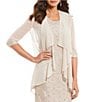 Color:Champagne - Image 4 - Petite Size Beaded Glitter Scoop Neck 3/4 Sleeve Lace 2-Piece Jacket Dress