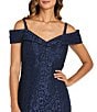 Color:Navy - Image 3 - Petite Size Off-the-Shoulder Cap Sleeve Sweetheart Lace Gown