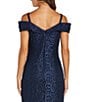 Color:Navy - Image 4 - Petite Size Off-the-Shoulder Cap Sleeve Sweetheart Lace Gown