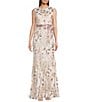 R & M Richards Petite Size 2 Tone Embroidered Sequin Power Mesh Sleeveless Satin Tie Sash Mermaid Gown, Color:Nude/Multi - Image 1