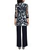 R & M Richards Petite Size 3-Piece Embroidered Pant Set, Color:Navy/Sage - Image 2