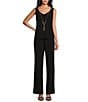 R & M Richards Petite Size 3/4 Sleeve V Neck Embroidered Soutache Sequin Jacket 3-Piece Pant Set, Color:Champagne/Black - Image 3