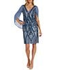 Color:Blue - Image 1 - Petite Size Drape Back Sleeve V-Neck Sequin Embellished Dress