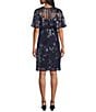 R & M Richards Petite Size Embroidered Sequin Power Mesh Floral Print Dress, Color:Navy - Image 2