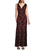R & M Richards Petite Size Embroidered Sequin Two Tone Corded Lace Sleeveless Gown, Color:Black/Wine - Image 1