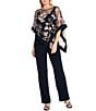 R & M Richards Petite Size Floral Embroidered Poncho Pant Set - Image 1