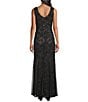 R & M Richards Petite Size Floral Embroidered Sequin Mesh Godet Sleeveless Gown, Color:Black/Nude - Image 2