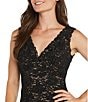 R & M Richards Petite Size Floral Embroidered Sequin Mesh Godet Sleeveless Gown, Color:Black/Nude - Image 3