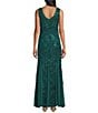 R & M Richards Petite Size Floral Embroidered Sequin Mesh Godet Sleeveless Gown, Color:Evergreen - Image 2