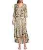 R & M Richards Petite Size Floral Print Chiffon Bolero 3/4 Sleeve V-Neck Asymmetrical Ruffle Hem 2-Piece Jacket Dress, Color:Celadon - Image 1