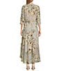 R & M Richards Petite Size Floral Print Chiffon Bolero 3/4 Sleeve V-Neck Asymmetrical Ruffle Hem 2-Piece Jacket Dress, Color:Celadon - Image 2