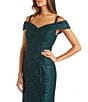 R & M Richards Petite Size Glitter Mesh Off-The-Shoulder Sheath Gown, Color:Hunter - Image 3