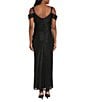 R & M Richards Petite Size Long Crinkle Pleated Dress With Cowl Neckline And Cold Shoulder, Color:Black - Image 2