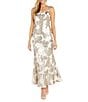 R & M Richards Petite Size Long Matte Floral Pattern Sequin Dress, Color:Ivory/Champagne - Image 1
