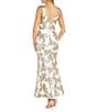 R & M Richards Petite Size Long Matte Floral Pattern Sequin Dress, Color:Ivory/Champagne - Image 2