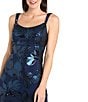 R & M Richards Petite Size Long Matte Floral Pattern Sequin Dress, Color:Navy - Image 3