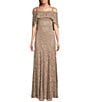 R & M Richards Petite Size Off-The-Shoulder Short Sleeve Sequin Lace Mermaid Gown - Image 1
