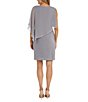 Color:Silver - Image 2 - Petite Size One Shoulder Short Sleeve Asymmetrical Overlay Embellished Trim Chiffon Dress