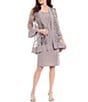 Color:Mauve - Image 1 - Petite Size Scoop Neck 3/4 Sleeve Embellished Sequin Jersey 2-Piece Jacket Dress