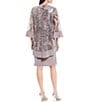 Color:Mauve - Image 2 - Petite Size Scoop Neck 3/4 Sleeve Embellished Sequin Jersey 2-Piece Jacket Dress