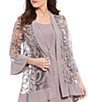 Color:Mauve - Image 3 - Petite Size Scoop Neck 3/4 Sleeve Embellished Sequin Jersey 2-Piece Jacket Dress