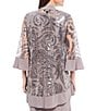 Color:Mauve - Image 4 - Petite Size Scoop Neck 3/4 Sleeve Embellished Sequin Jersey 2-Piece Jacket Dress