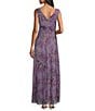 R & M Richards Petite Size Sleeveless Floral Tulle V-Neck Crinkle Pleated A-Line Gown, Color:Lavendar - Image 2