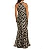 Color:Gold/Black - Image 2 - Petite Size Sleeveless Halter Keyhole Neck Glitter Lace Gown
