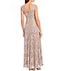Color:Champagne - Image 2 - Petite Size Sleeveless Lace Round Neck Fit and Flare Dress