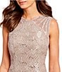 Color:Champagne - Image 3 - Petite Size Sleeveless Lace Round Neck Fit and Flare Dress