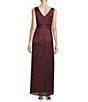 R & M Richards Petite Size Sleeveless Surplice V-Neck Pleated Crinkle Gown, Color:Merlot - Image 2