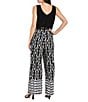 R & M Richards Petite Size Sleeveless V-Neck Printed Wrap Jumpsuit, Color:Black/White - Image 2