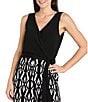 R & M Richards Petite Size Sleeveless V-Neck Printed Wrap Jumpsuit, Color:Black/White - Image 3
