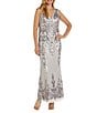 Color:Ivory/Pewter - Image 1 - Petite Size Sleeveless V-Neck Sequin Power Mesh Embroidered Dress