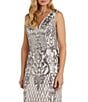 Color:Ivory/Pewter - Image 2 - Petite Size Sleeveless V-Neck Sequin Power Mesh Embroidered Dress