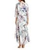 Color:Blue Lavender - Image 2 - Petite Size Watercolor Floral Print Chiffon V-Neck 3/4 Sleeve 2-Piece Jacket Dress